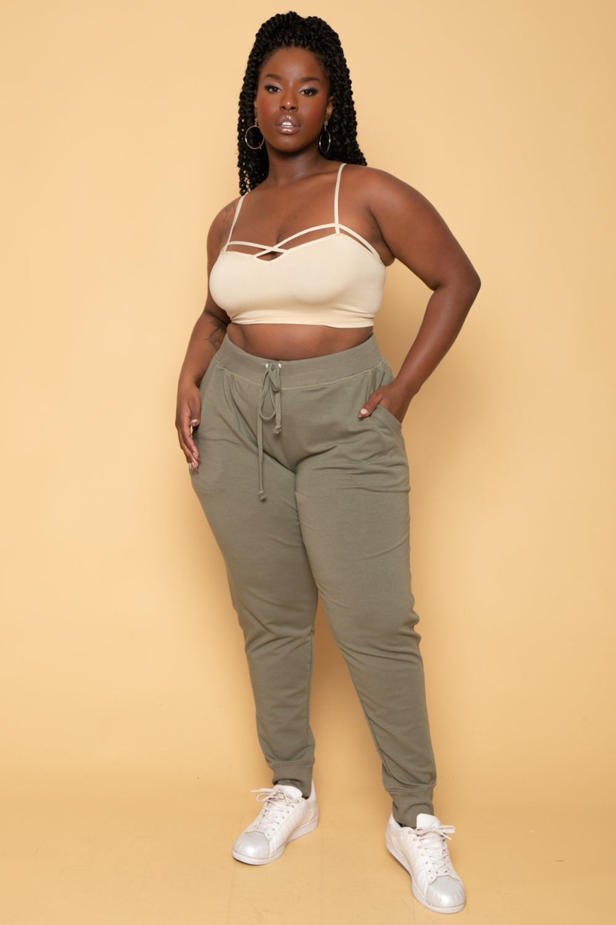 Bottoms Ambiance | Plus Size Sweat Jogger Olive