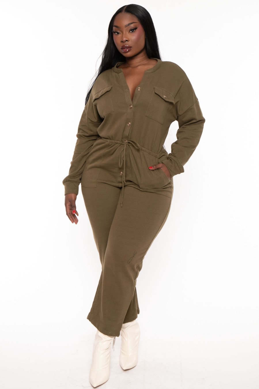 Jumpsuits & Rompers CULTURE CODE | Plus Size Casual Cargo Jumpsuit Olive