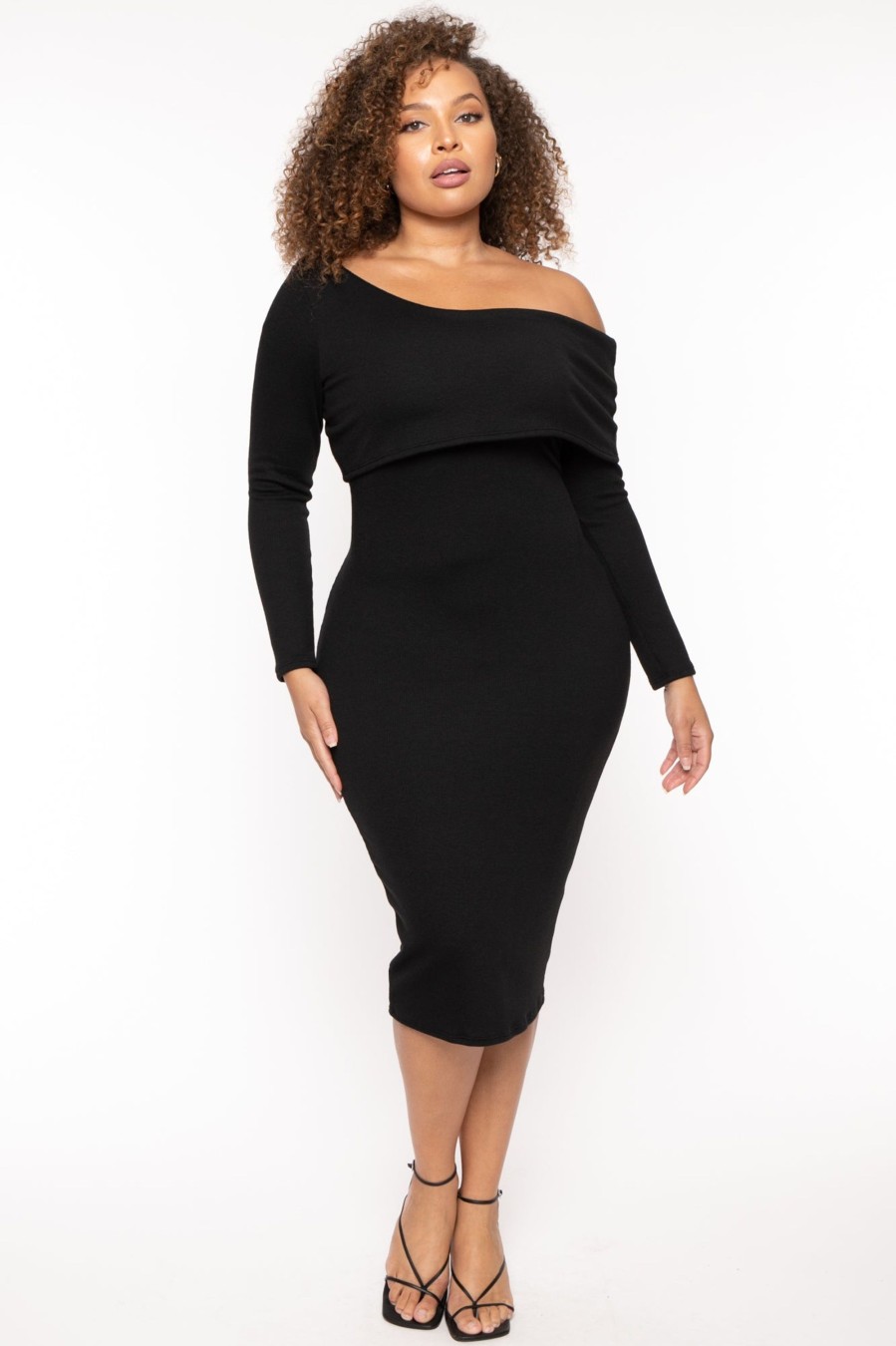 Dresses Curvy Sense | Plus Size Cerise One Shoulder Dress Black