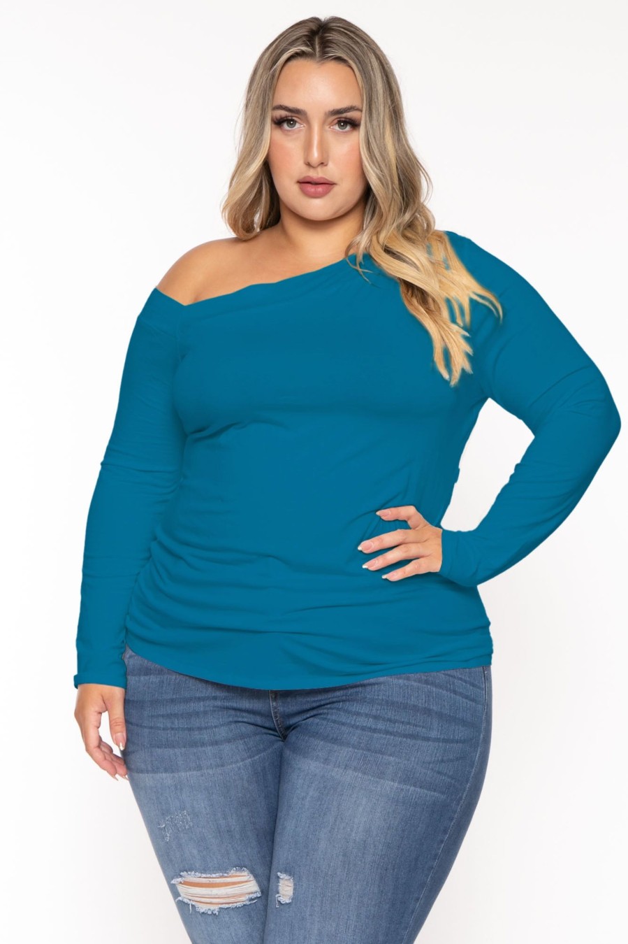 Tops CULTURE CODE | Plus Size Della Asymmetric Neck Top Turquoise