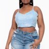 Tops GEE GEE | Plus Size Sequins Cropped Top Blue