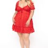 Dresses Curvy Sense | Plus Size Zari Tie Front Lace Dress Red