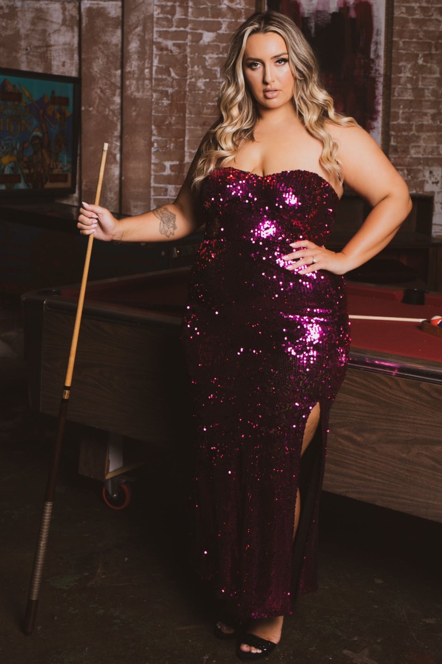 Dresses Curvy Sense | Plus Size Amandine Sequin Gown Magenta