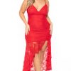 Dresses Curvy Sense | Plus Size Karisma Ruffle Lace Dress Red