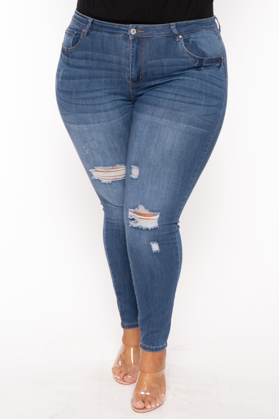 Jeans & Denim Wax Jean | Plus Size Distressed Stretch Skinny Jeans Medium Wash