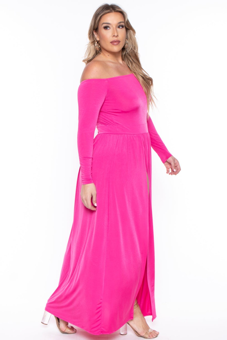 Dresses Curvy Sense | Plus Size Eliana M- Slit Dress Pink