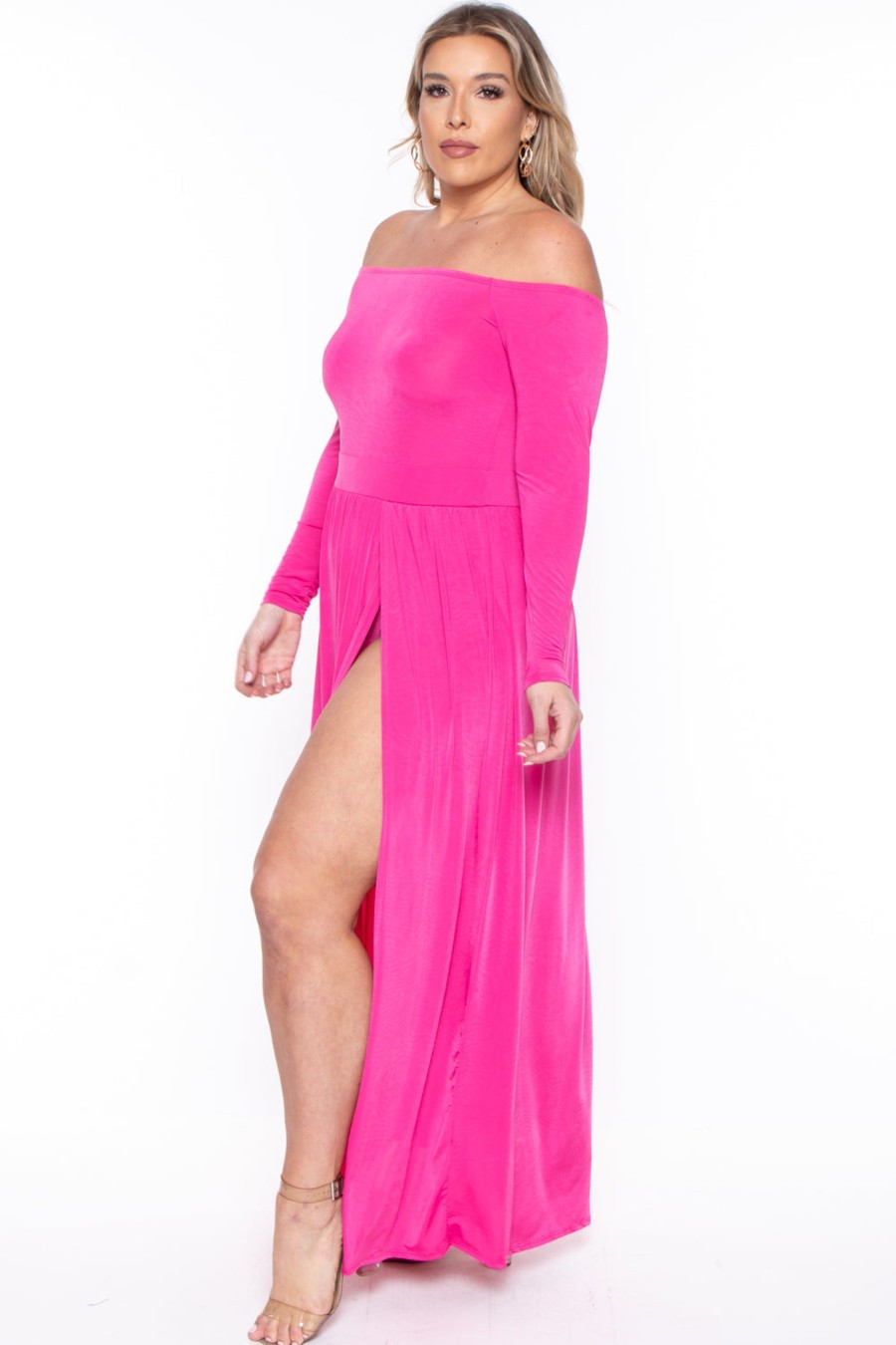 Dresses Curvy Sense | Plus Size Eliana M- Slit Dress Pink