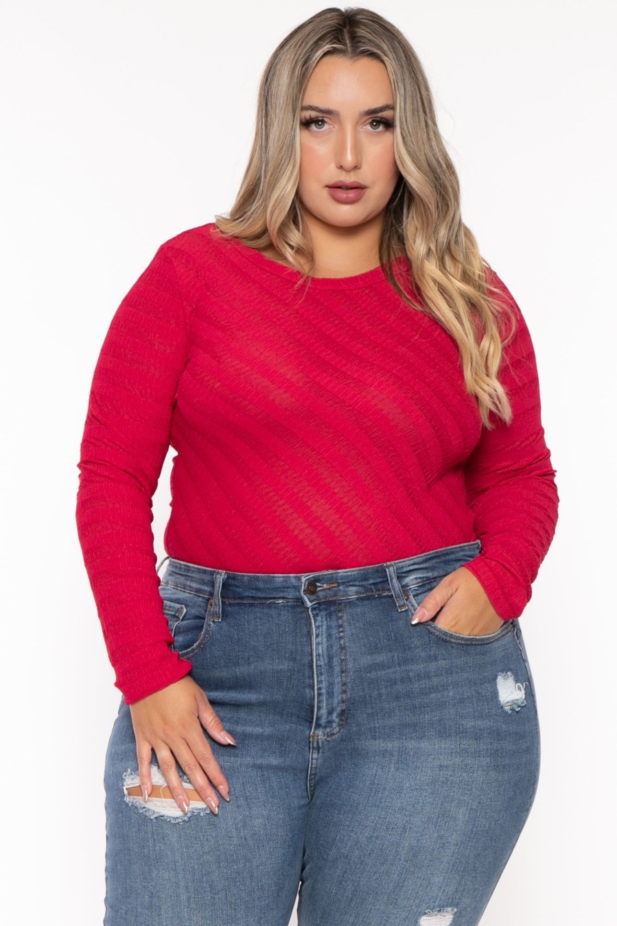 Tops CULTURE CODE | Plus Size Amina Crew Neck Bodysuit Red