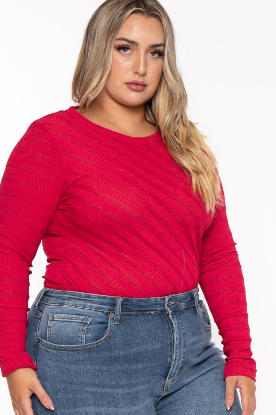 Tops CULTURE CODE | Plus Size Amina Crew Neck Bodysuit Red