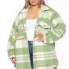 Outerwear GEE GEE | Plus Size Plaid Long Jacket Green