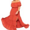 Dresses Curvy Sense | Plus Size Vivien Off The Shoulder Maxi Dress Rust