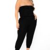 Jumpsuits & Rompers Curvy Sense | Plus Size Strapless Ruffle Capri Jumpsuit Black