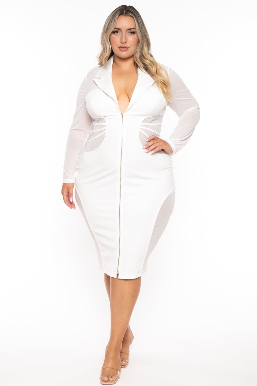 Dresses Goodtime USA | Plus Size Boss Lady Midi Dress Ivory