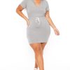 Dresses Curvy Sense | Plus Size Sporty Varsity Stripe Hoodie Dress Heather Grey