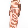 Matching Sets Veveret | Plus Size Stripped Crop Top And Flare Pants Set Copper