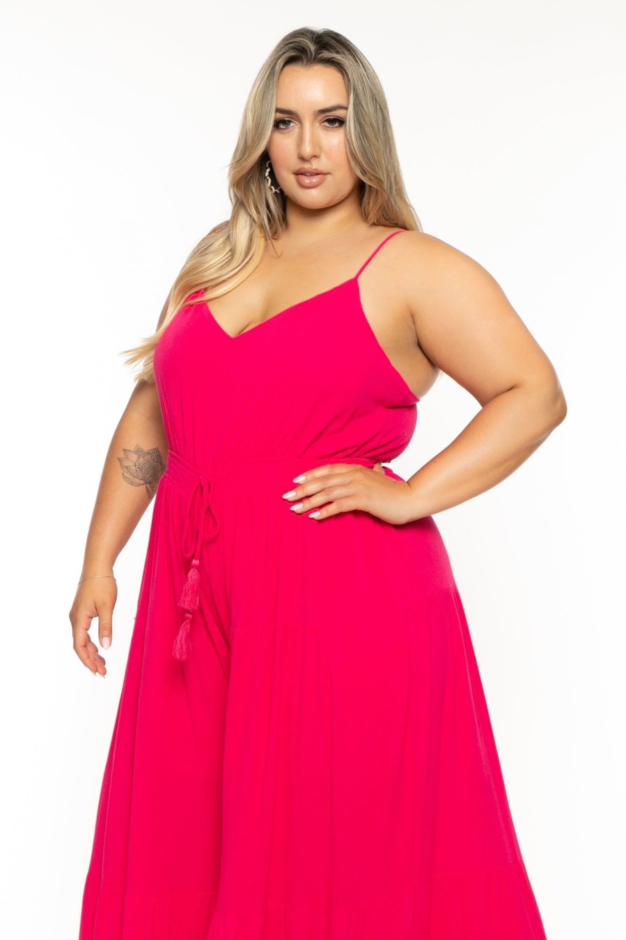 Jumpsuits & Rompers Davi u0026 Dani | Plus Size Kyra Flare Leg Jumpsuit Hot Pink