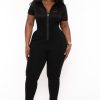 Little Black Styles Curvy Sense | Plus Size Winona Lace Top Zipper Jumpsuit Black