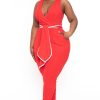 Jumpsuits & Rompers Curvy Sense | Plus Size Marisa Front Tie Jumpsuit Red