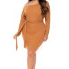 Dresses Curvy Sense | Plus Size Zinnia Off Shoulder Ribbed Dress Camel