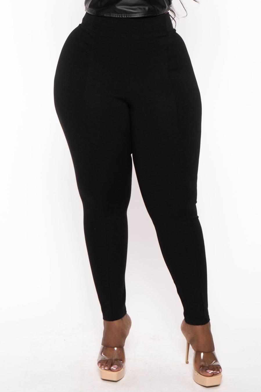 Bottoms Curvy Sense | Plus Size Belleann High Waist Ponti Leggings Black