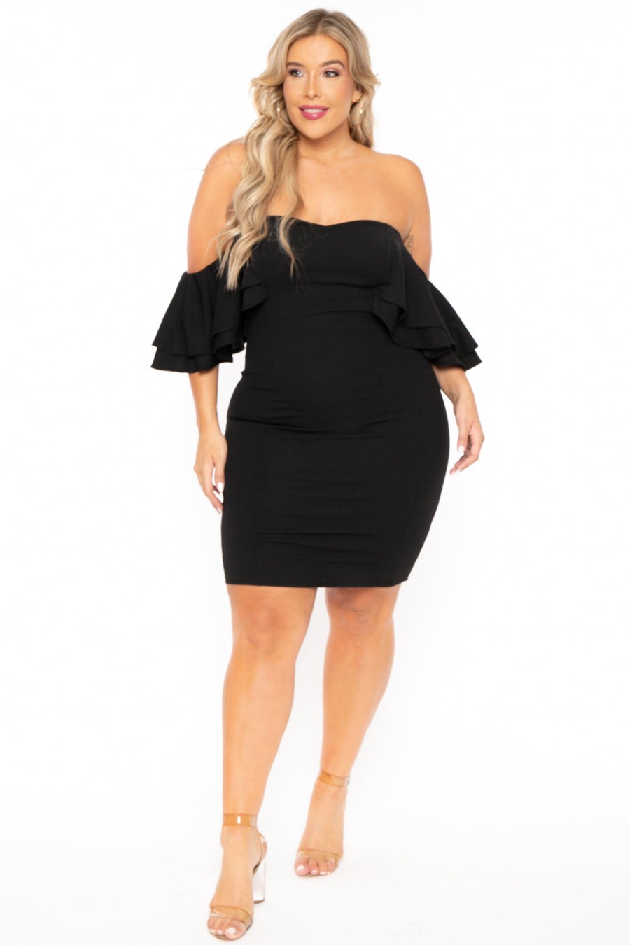 Dresses Gibiu | Plus Size Brie Off The Shoulder Ruffle Dress Black