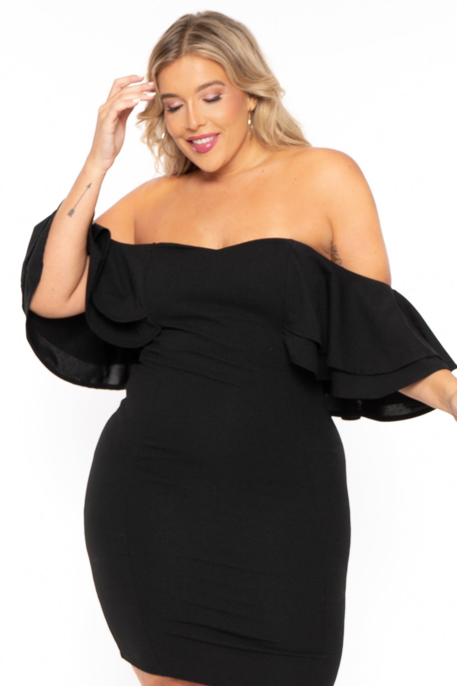 Dresses Gibiu | Plus Size Brie Off The Shoulder Ruffle Dress Black