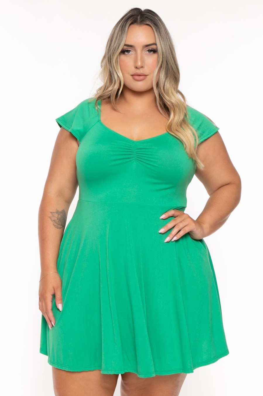 Dresses Curvy Sense | Plus Size Jeanne Flare Dress Green