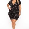 Dresses Curvy Sense | Plus Size Risette Front Drape Printed Dress Black