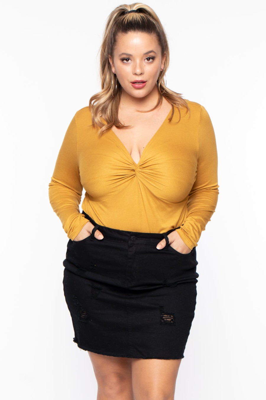 Tops Ambiance | Plus Size Twist Front Top Mustard