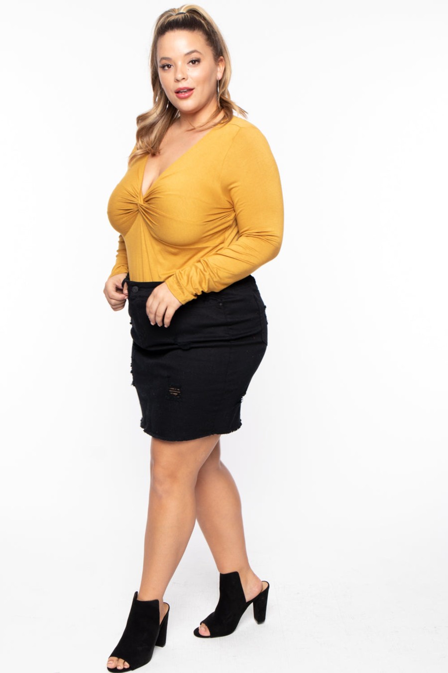 Tops Ambiance | Plus Size Twist Front Top Mustard