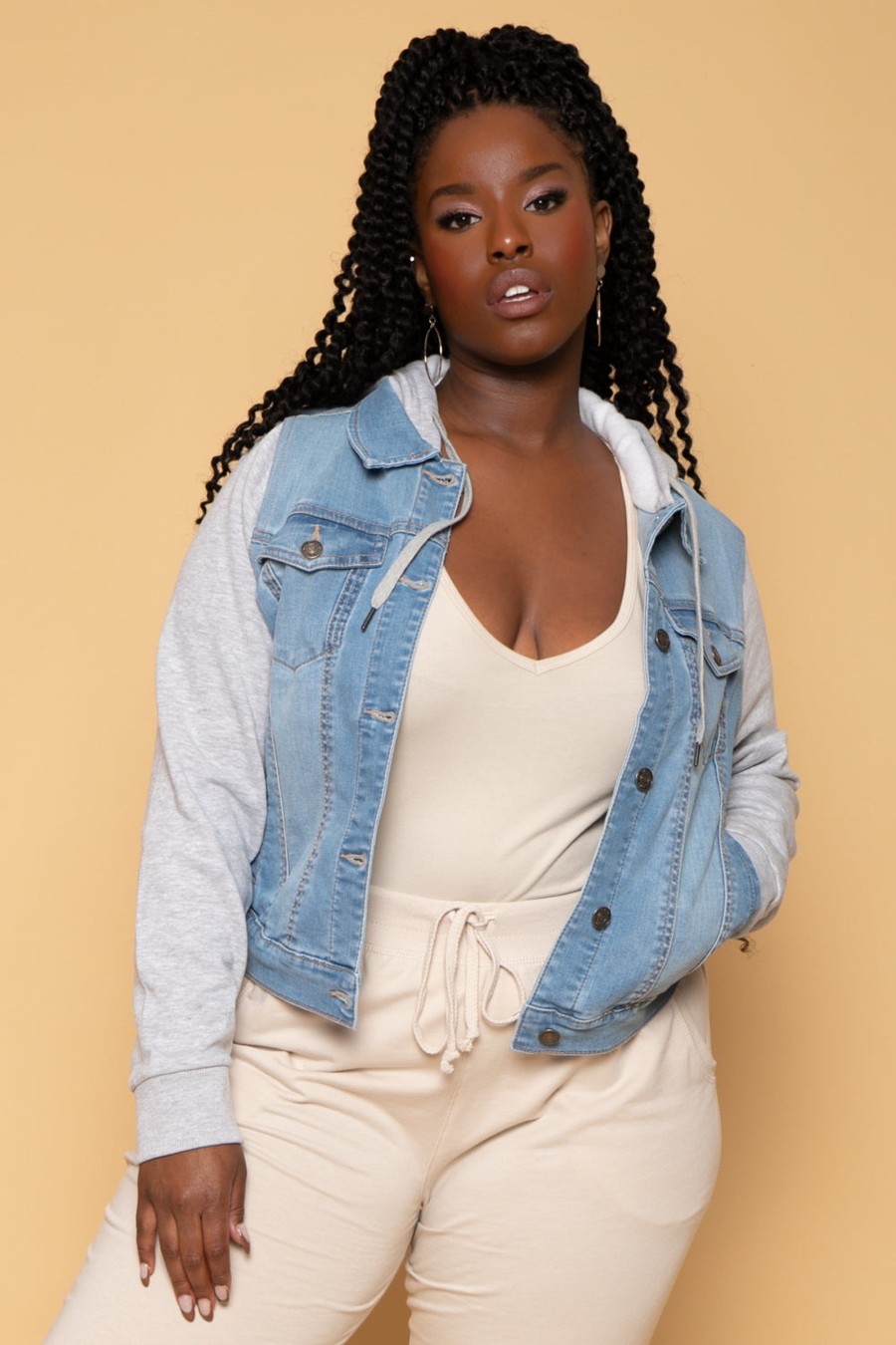 Outerwear Wax Jean | Plus Size Denim Hoodie Trucker Jacket Light Wash