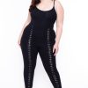 Jumpsuits & Rompers Curvy Sense | Plus Size Grommet Lace Up Jumpsuit Black