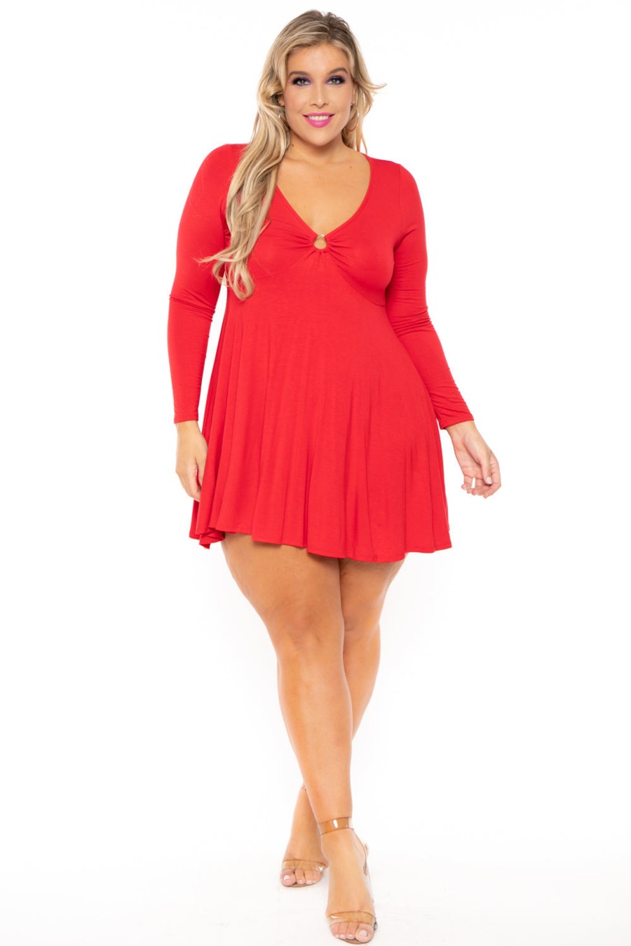 Dresses Curvy Sense | Plus Size Niela Flare Dress Red