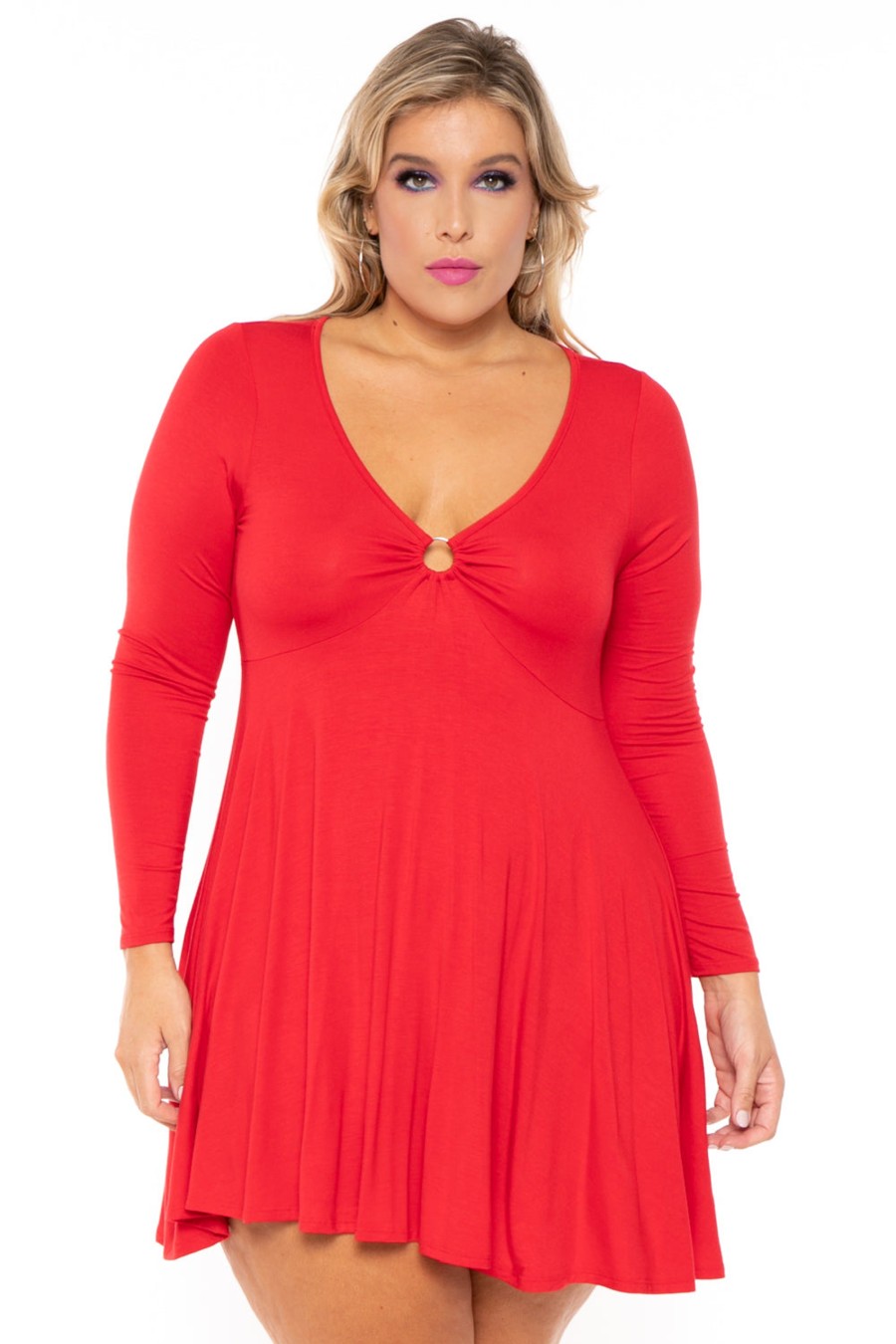 Dresses Curvy Sense | Plus Size Niela Flare Dress Red