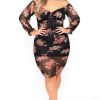 Dresses Curvy Sense | Plus Size Rosie Garden Mesh Bodycon Dress Black