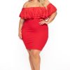 Dresses Curvy Sense | Plus Size Rosalinda Frill Lace Dress Red