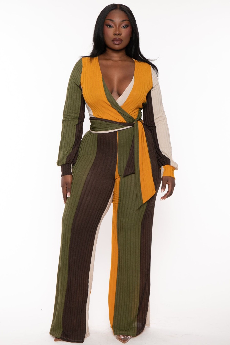 Jumpsuits & Rompers Gibiu | Plus Size Kindra Colorblock Jumpsuit Olive