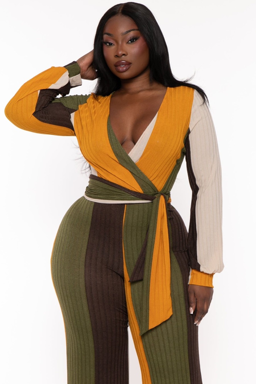 Jumpsuits & Rompers Gibiu | Plus Size Kindra Colorblock Jumpsuit Olive