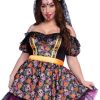 Intimates DONNA DI CAPRI | Plus Size 2 Piece Day Of The Dead Costume Black