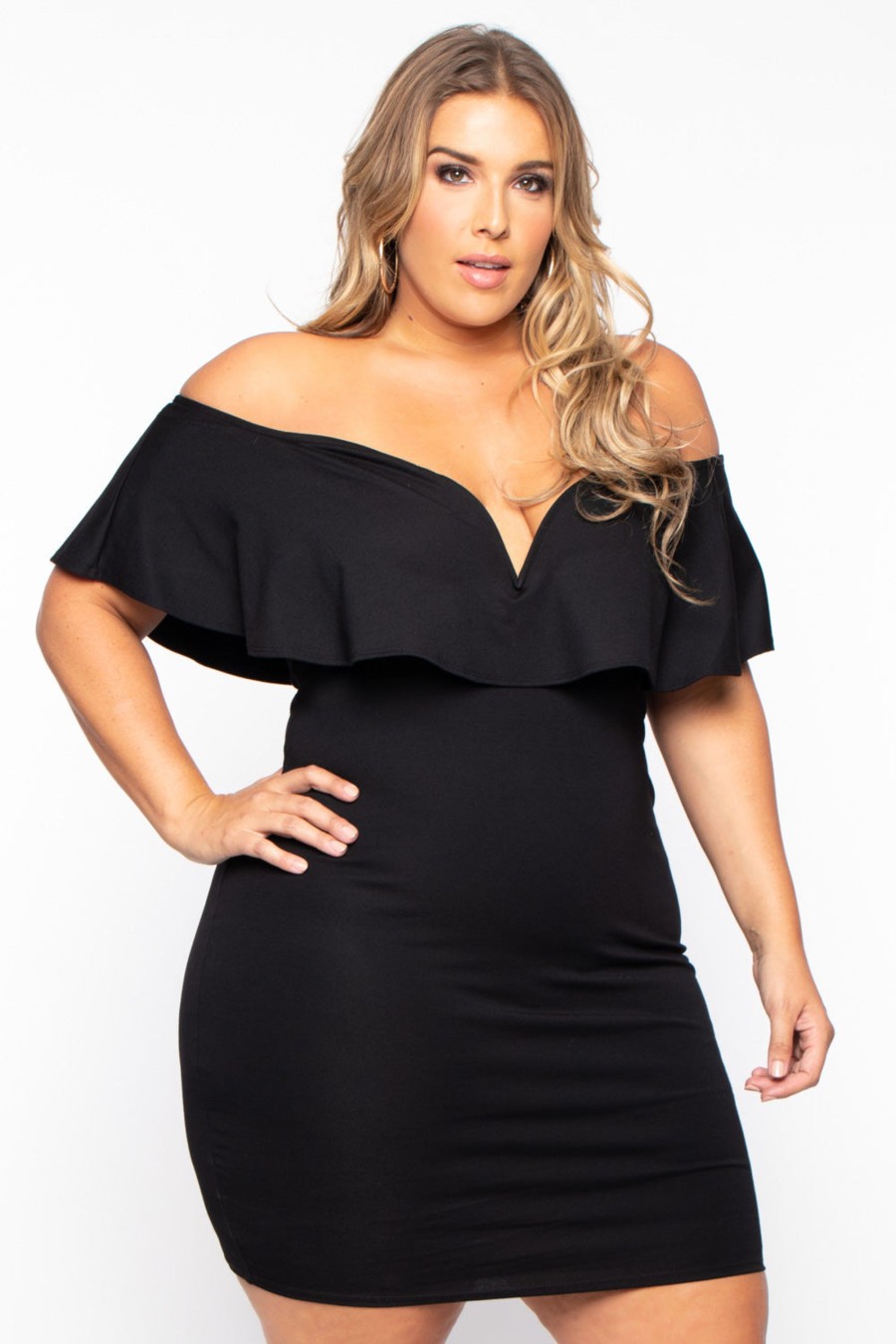 Dresses Curvy Sense | Plus Size Frill Bodycon Dress Black