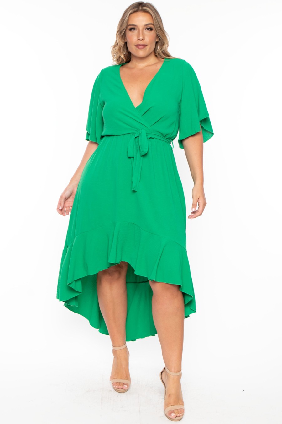 Dresses Bluebell | Plus Size Tati Surplice Ruffle Dress Green