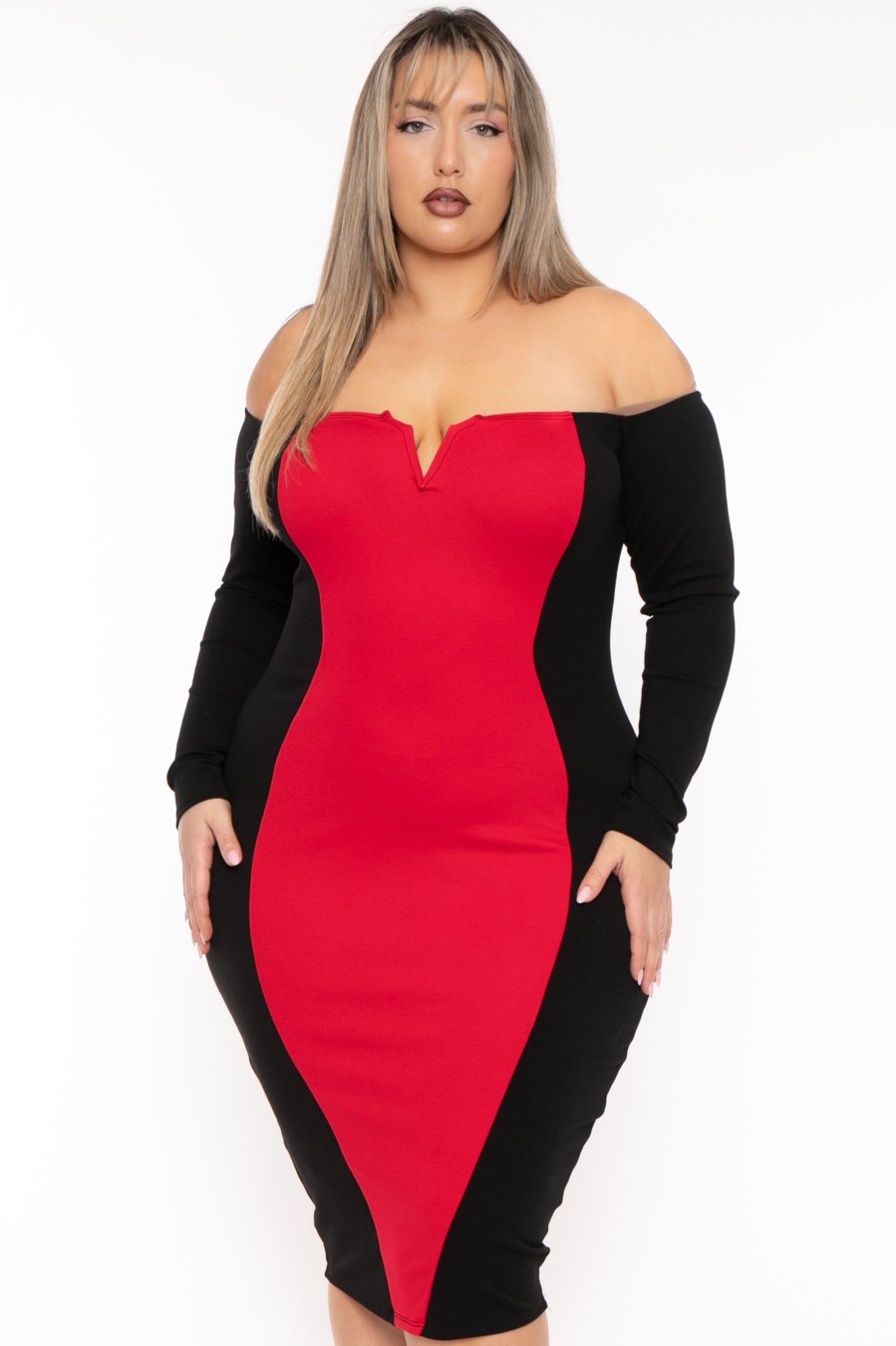 Dresses Curvy Sense | Plus Size Celestielle Hour Glass Illusion Dress Red