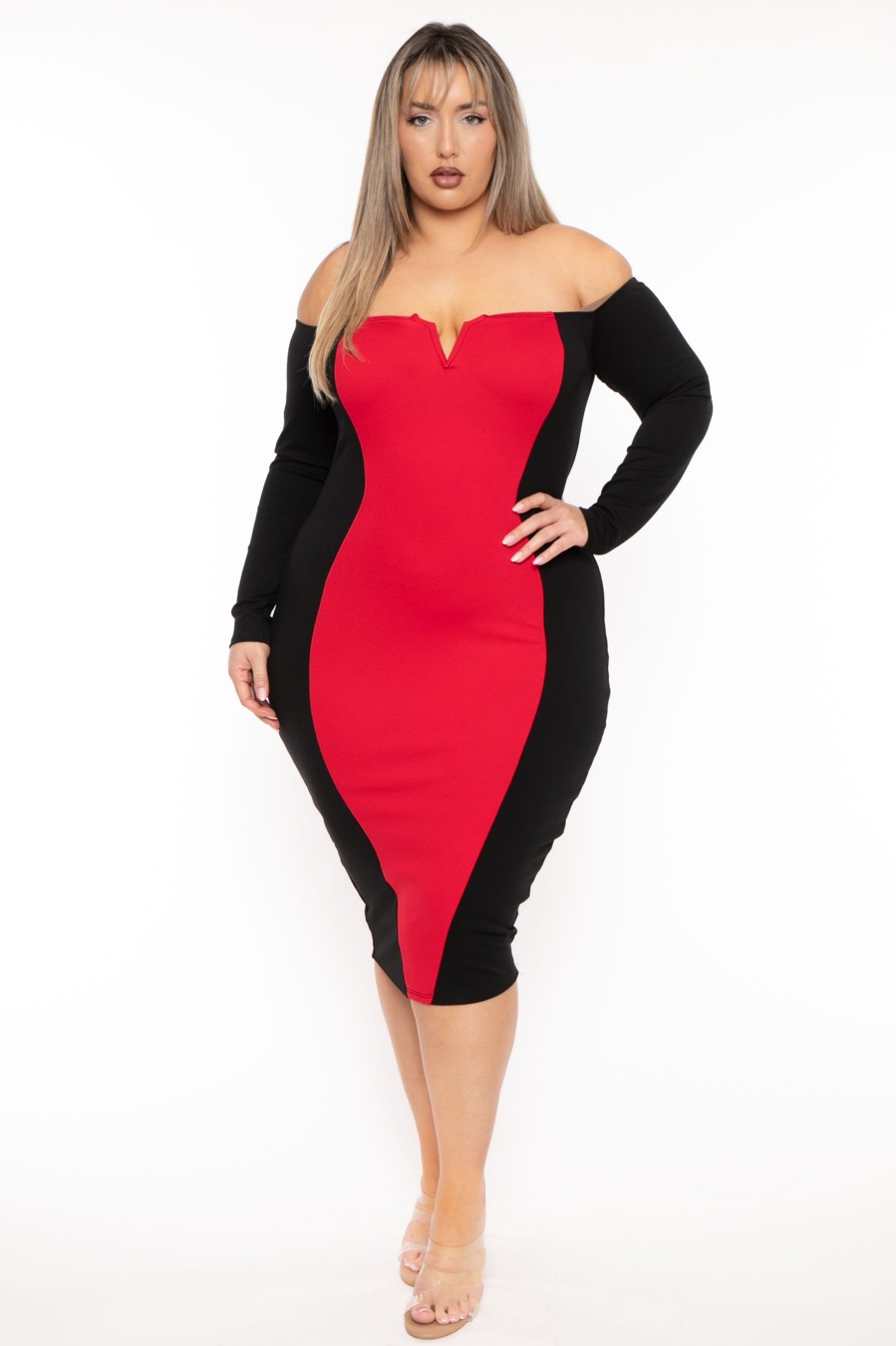 Dresses Curvy Sense | Plus Size Celestielle Hour Glass Illusion Dress Red