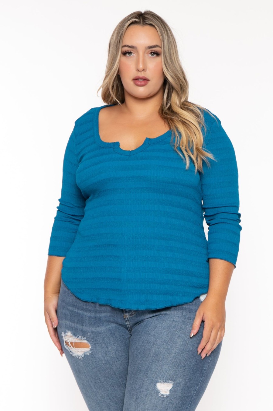 Tops CULTURE CODE | Plus Size Agnes Notch Scoop Neck Top Teal