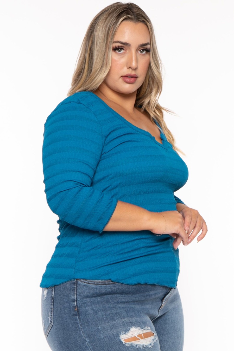 Tops CULTURE CODE | Plus Size Agnes Notch Scoop Neck Top Teal