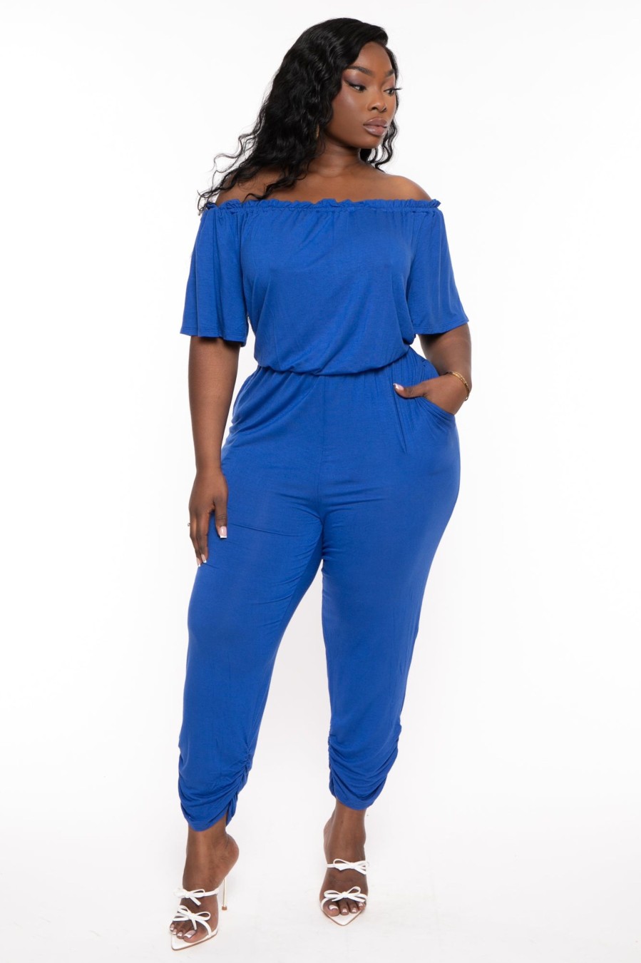 Jumpsuits & Rompers CULTURE CODE | Plus Size Frances Off The Shoulder Jumpsuit Royal Blue