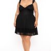 Dresses Curvy Sense | Plus Size Nellie Lace Mesh Ruffle Flare Dress Black