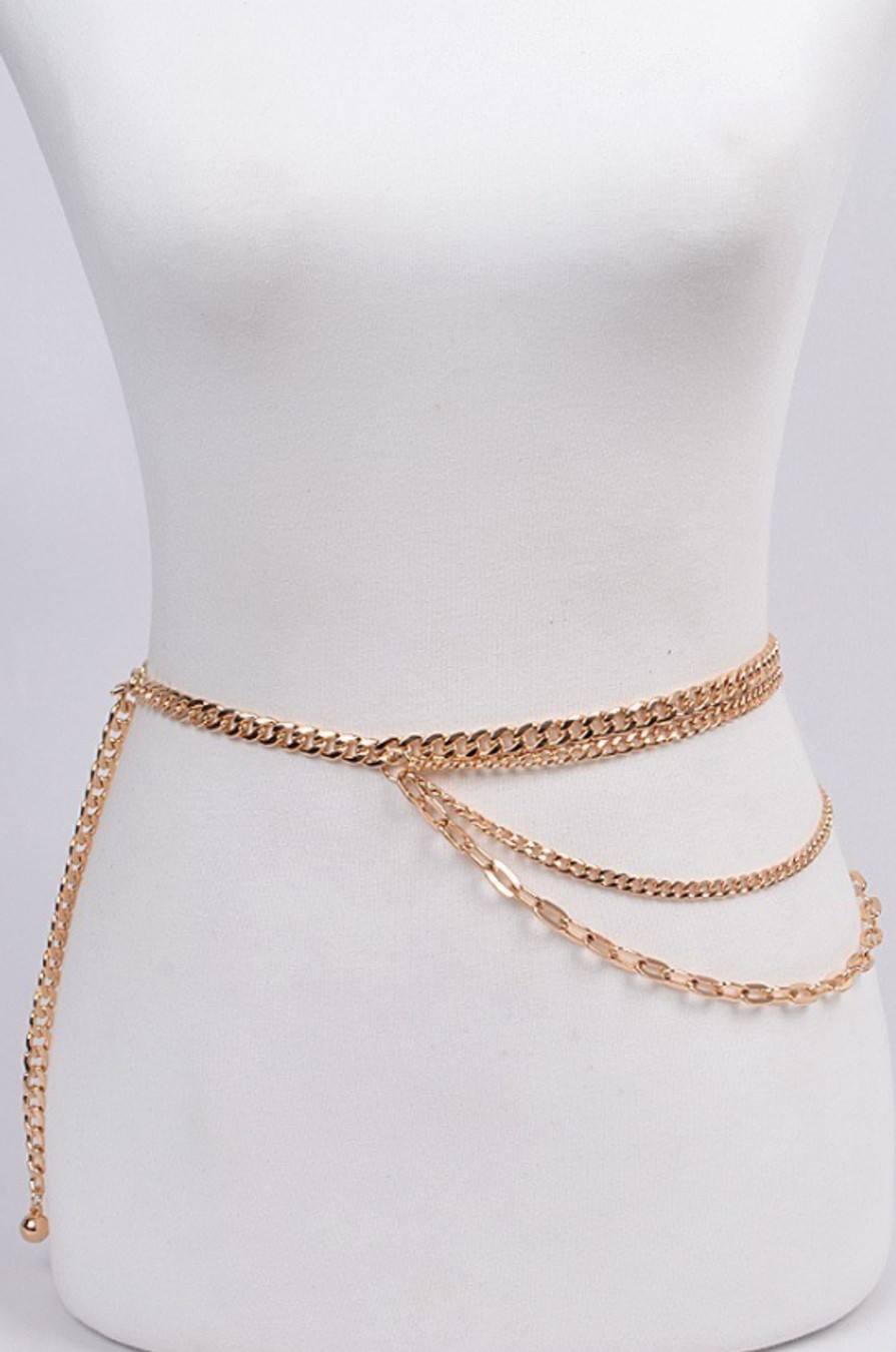 Accessories Hu0026D | Plus Size Layered And Draped Chain Belt Gold