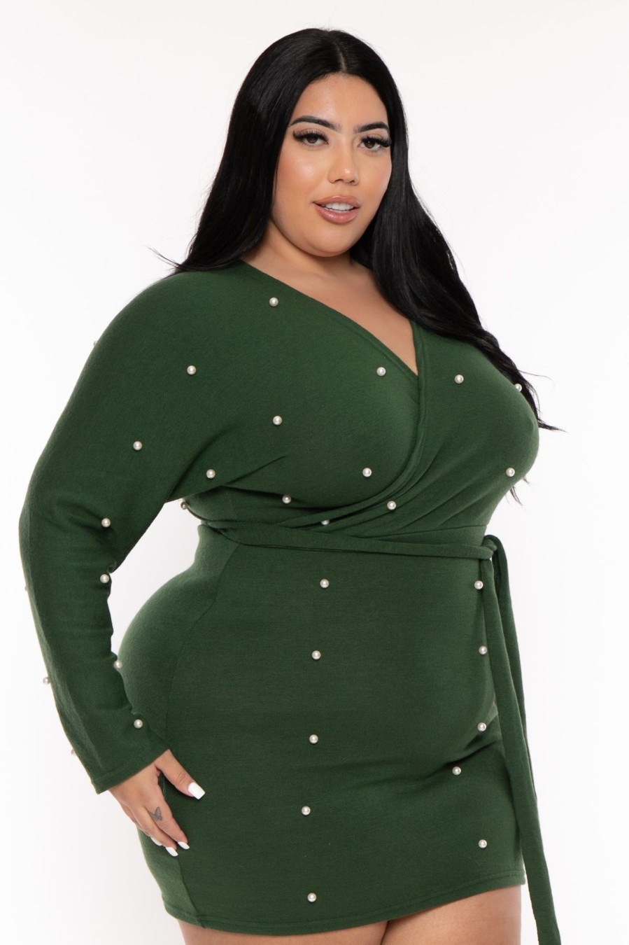 Dresses Cleo Apparel | Plus Size Perla Sweater Dress Green