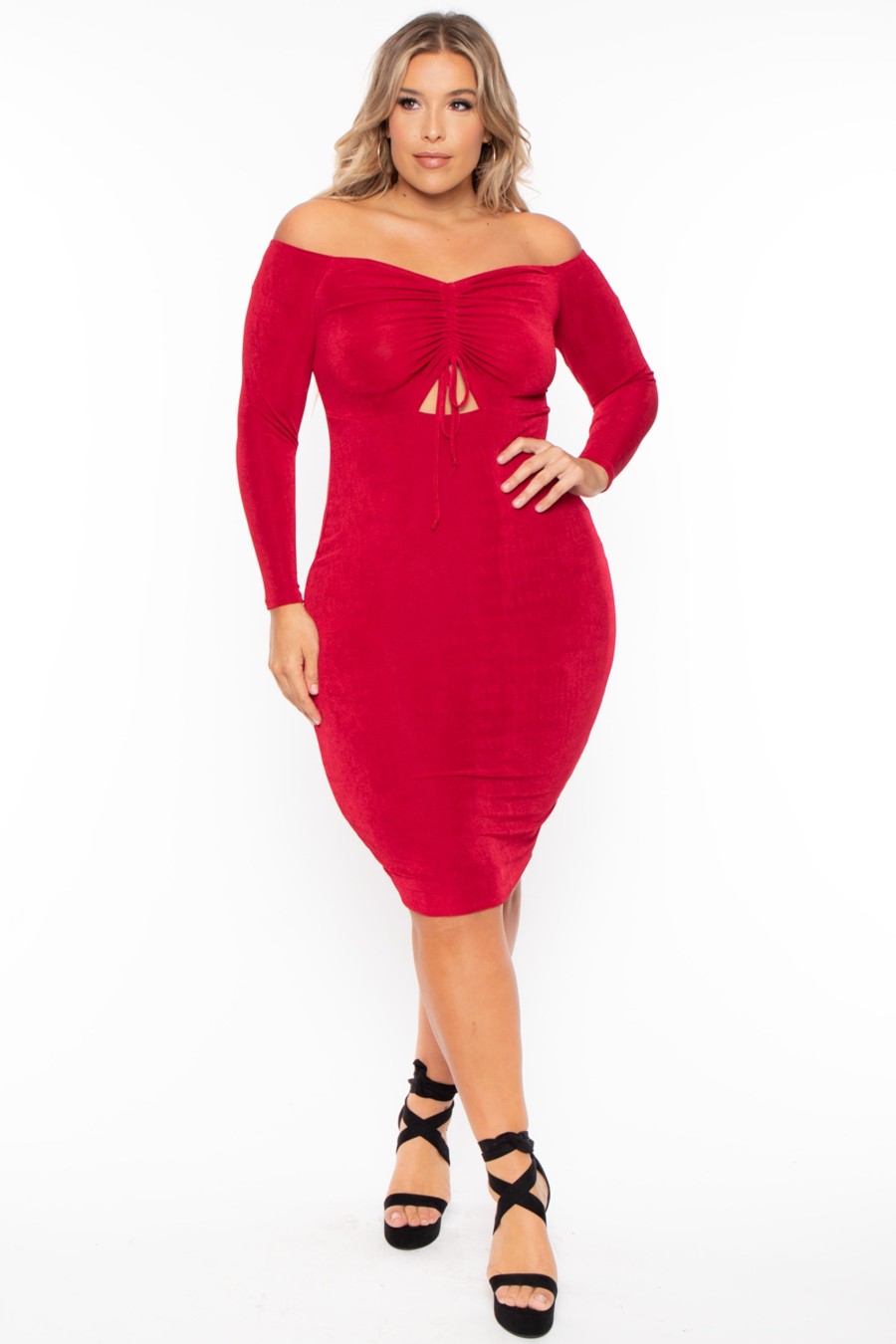 Dresses Curvy Sense | Plus Size Aveline Ruched Dress Red